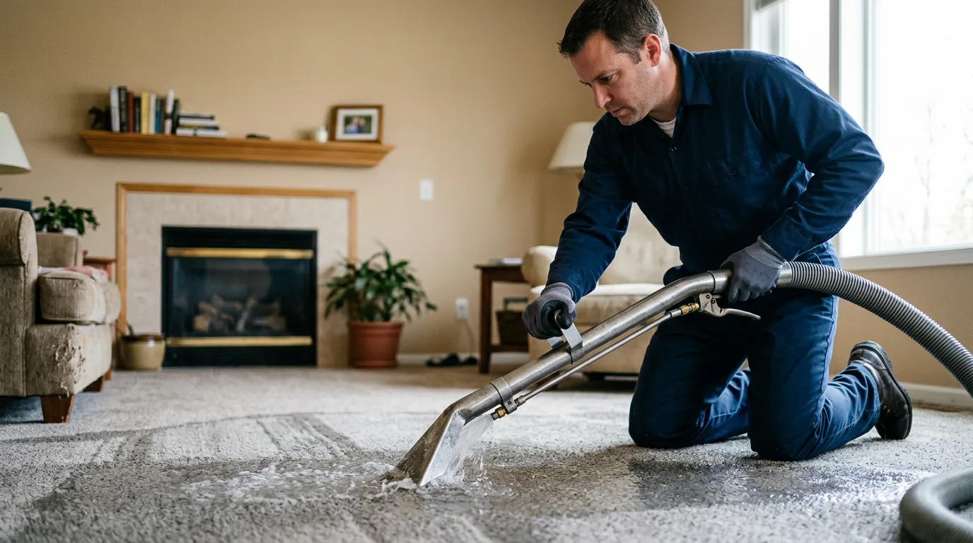 Water damage restoration technician working near Wellesley, MA